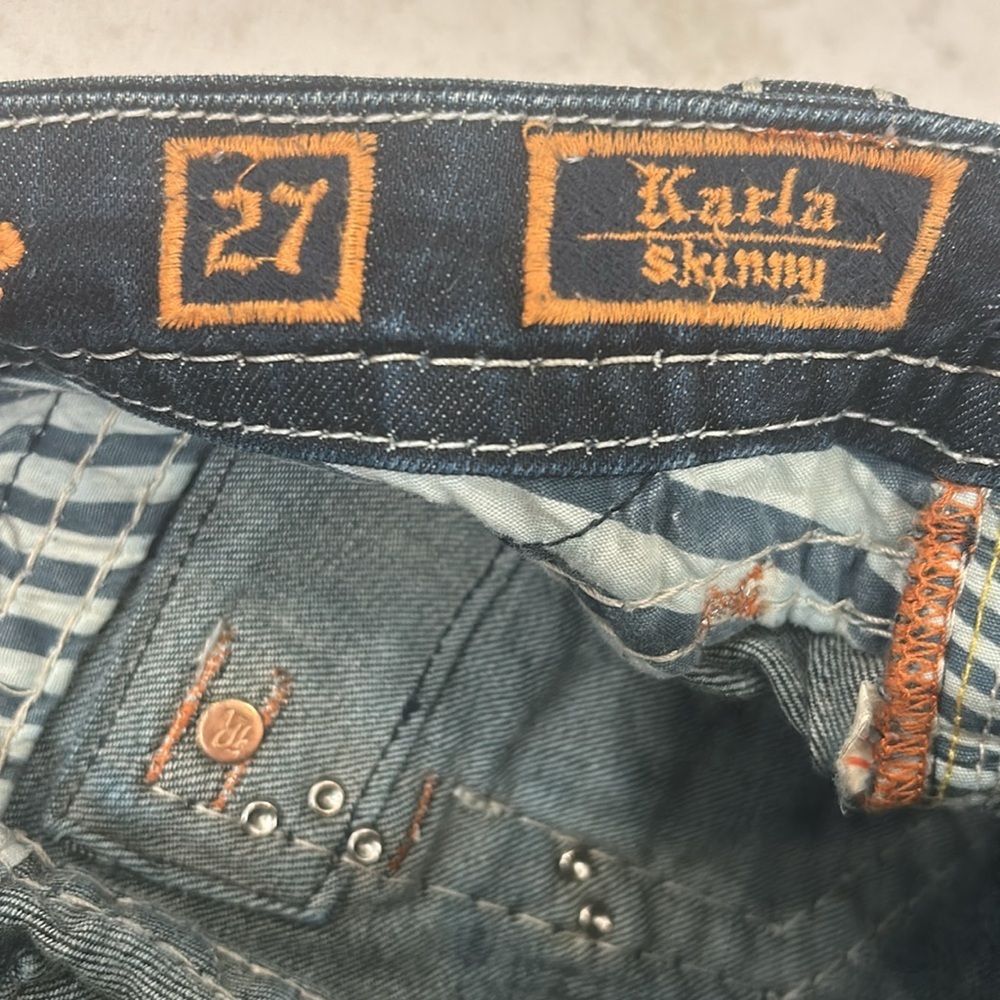 Rock Revival Karla Skinny Jean 27 Embellished Bling Low Rise Dark Wash - Picture 8 of 16